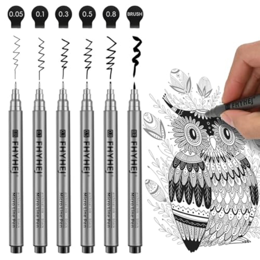 Archive Box Set - Micro Fineliner Drawing Art Pens: 6