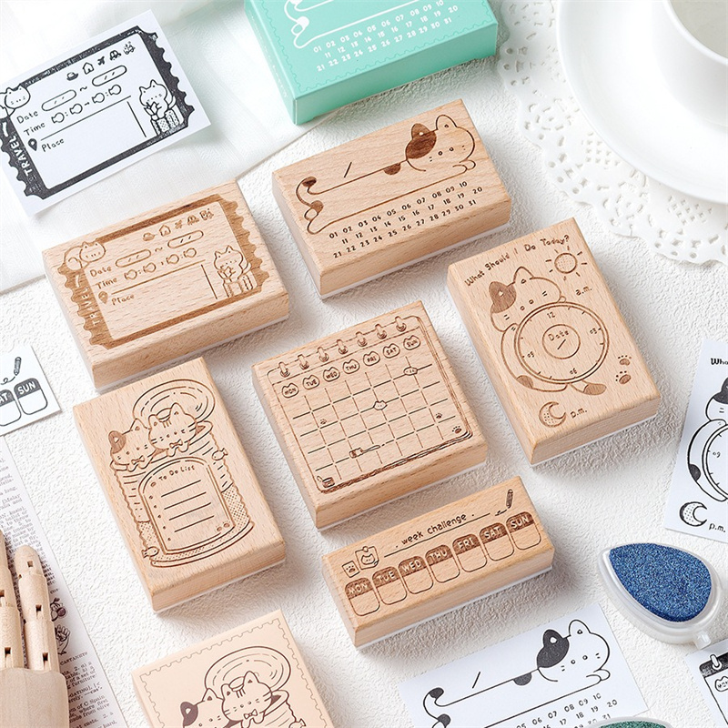 Cute Cat Wooden Rubber Stamp M - Rubber Date Stamp 리뷰 및 가격