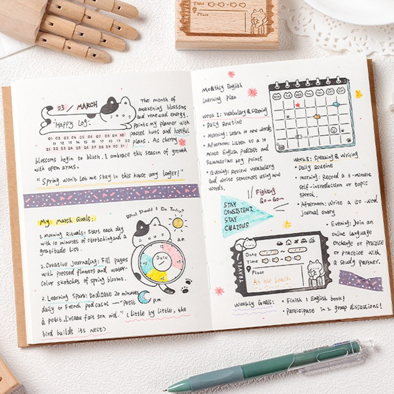 Cute Cat Wooden Rubber Stamp M - Rubber Date Stamp 리뷰 및 가격