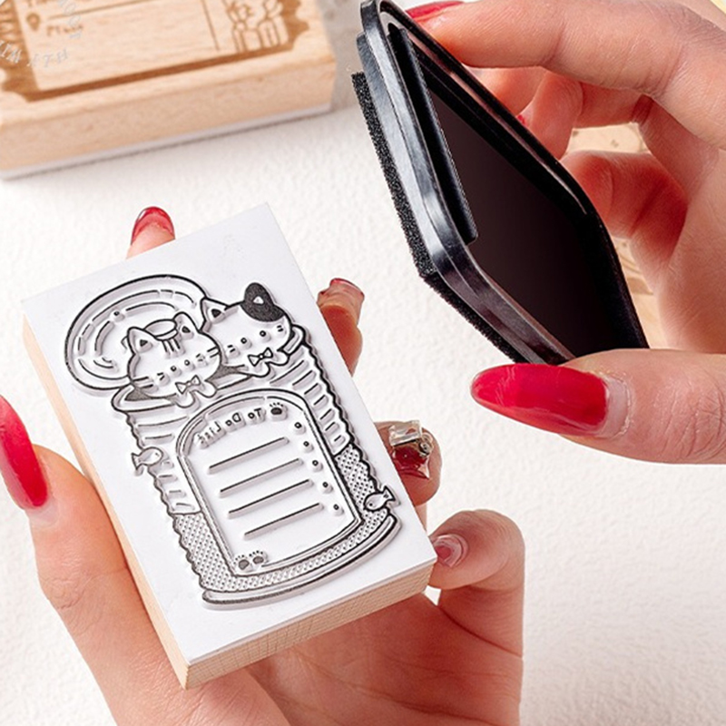 Cute Cat Wooden Rubber Stamp M - Rubber Date Stamp 리뷰 및 가격